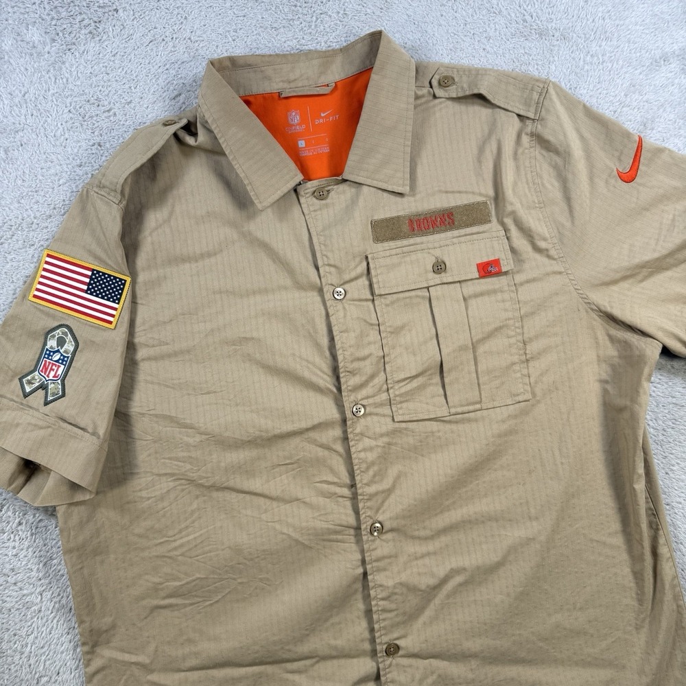 Nike Cleveland Browns Shirt Mens Large Tan On Field Salute To Service Button Up